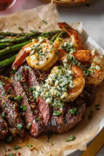 Garlic Butter Ribeye Steak And Shrimp