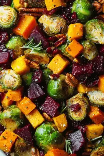 Winter Vegetable Salad with Butternut Squash, Brussels Sprouts, and Beets