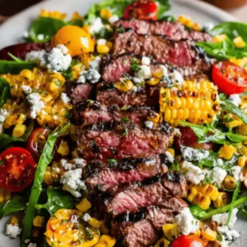 Balsamic Steak Gorgonzola Salad with Grilled Corn