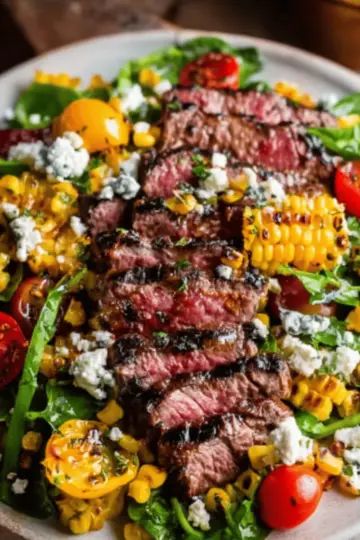 Balsamic Steak Gorgonzola Salad with Grilled Corn