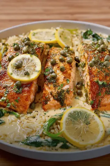 Easy One Pan Creamy Lemon Caper Butter Salmon