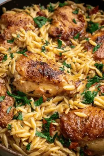 One Pot Garlic Butter Chicken Orzo.