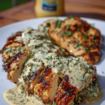 Grilled Stuffed Chicken with Cream Sauce