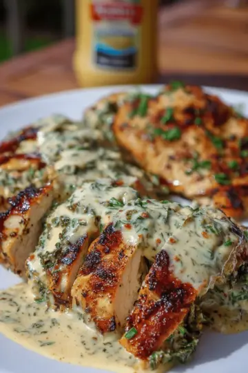 Grilled Stuffed Chicken with Cream Sauce
