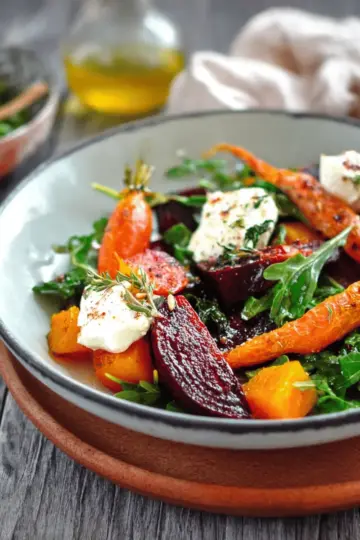 Roasted Beets and Carrots Salad with Burrata