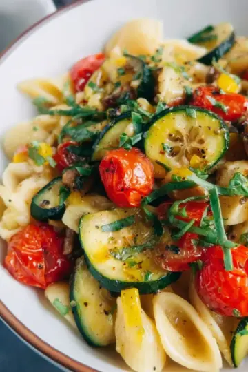 Pasta with zucchini and tomatoes