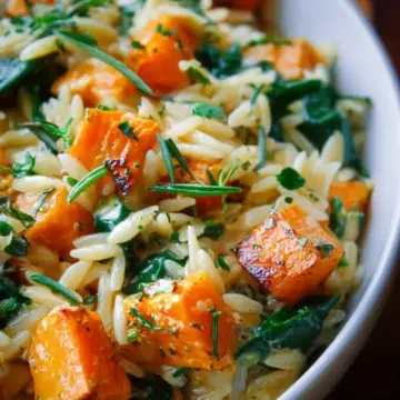 Creamy Orzo Pasta with Roasted Butternut Squash and Spinach