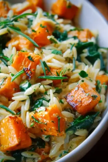Creamy Orzo Pasta with Roasted Butternut Squash and Spinach