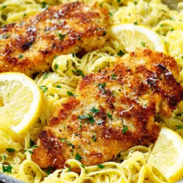 Romano Chicken with Lemon Garlic Pasta