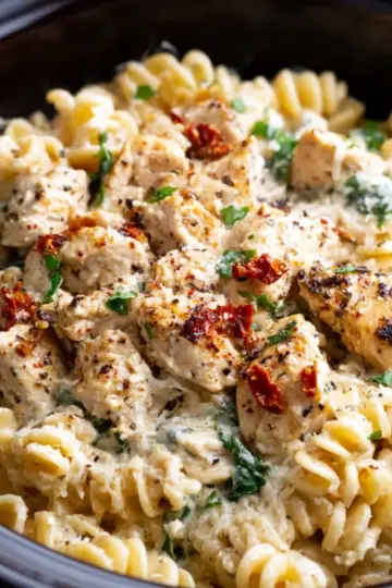 Crockpot Parmesan Garlic Chicken Pasta