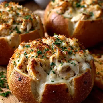 Chicken Alfredo Garlic Bread Bowls