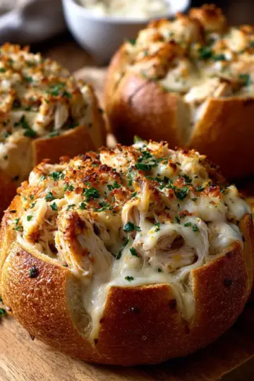 Chicken Alfredo Garlic Bread Bowls
