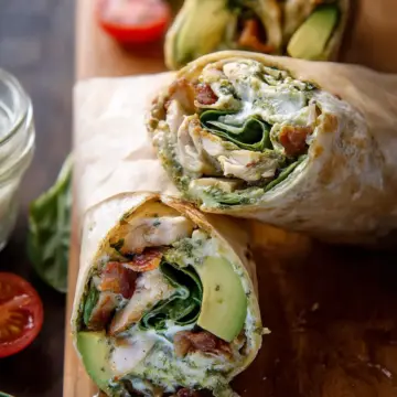 Pesto Chicken and Avocado Bacon Salad Wraps