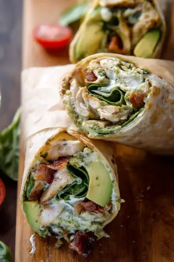 Pesto Chicken and Avocado Bacon Salad Wraps